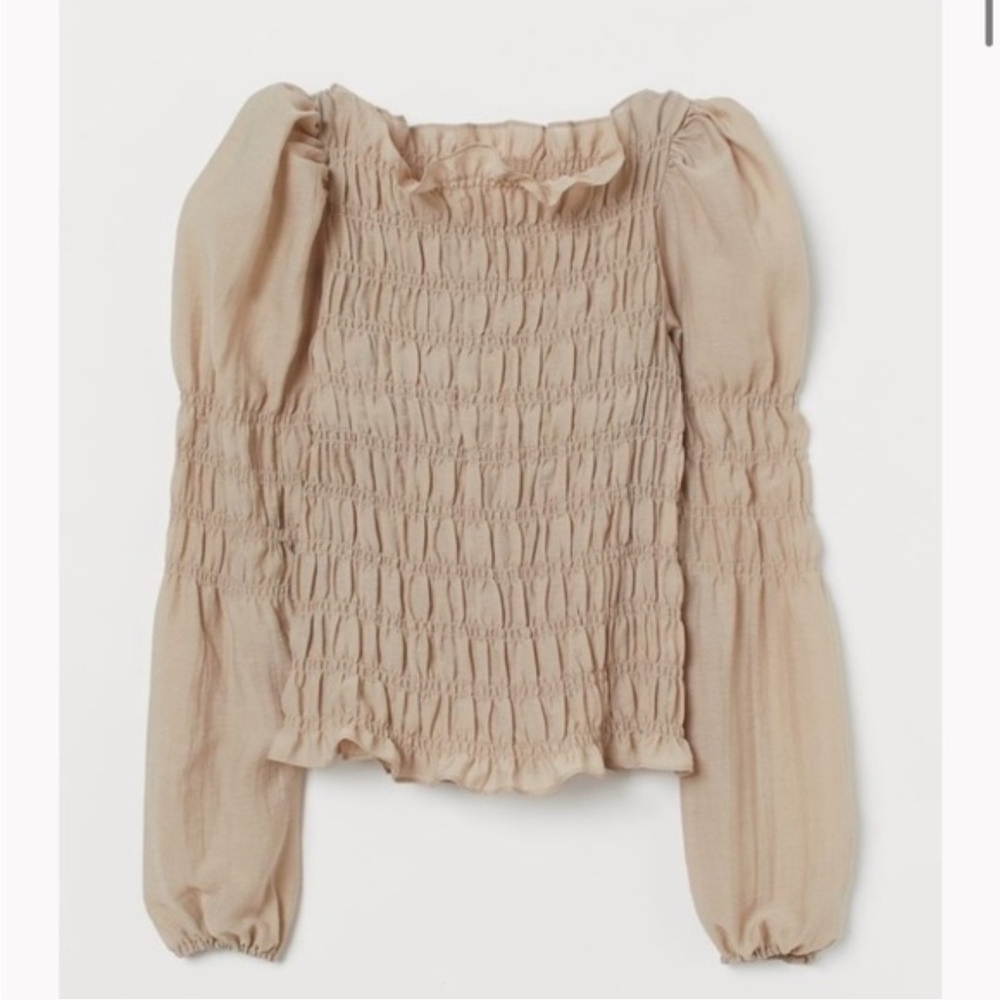 H&M Beige Smocked Blouse
